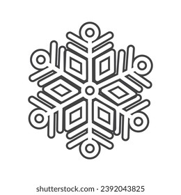 Christmas element of black line set. A delicate Christmas snowflake takes center stage, its intricate details beautifully outlined in bold black strokes. Vector illustration.