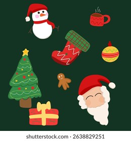Christmas element collection. christmas cartoon collection, christmas flat illustration elements.