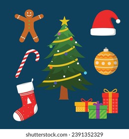 Christmas element collection with flat design. Stock Vector Illustration