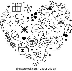Christmas Element, Christmas decorations, Christmas Heart Items, Doodles Heart, Christmas Pattern Heart, Noel svg