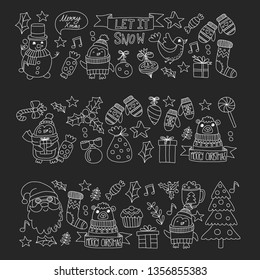 Christmas element in doodle kids drawing style. Vector pattern.