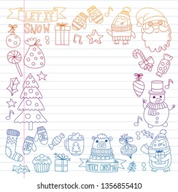 Christmas element in doodle kids drawing style. Vector pattern.