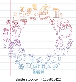 Christmas element in doodle kids drawing style. Vector pattern.