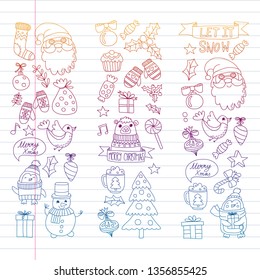 Christmas element in doodle kids drawing style. Vector pattern.
