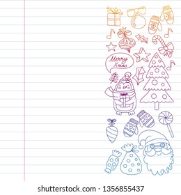 Christmas element in doodle kids drawing style. Vector pattern.