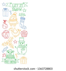 Christmas element in doodle kids drawing style. Vector pattern.