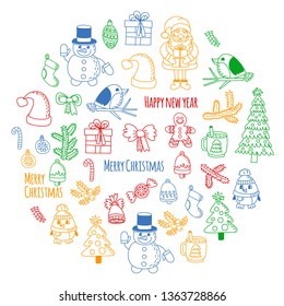 Christmas element in doodle kids drawing style. Vector pattern.