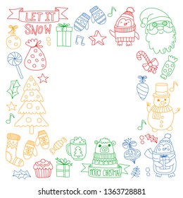 Christmas element in doodle kids drawing style. Vector pattern.