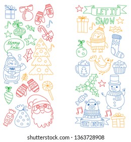 Christmas element in doodle kids drawing style. Vector pattern.