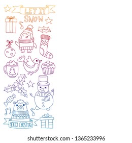 Christmas element in doodle kids drawing style. Vector pattern.