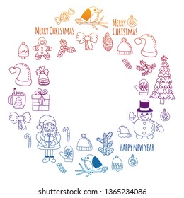 Christmas element in doodle kids drawing style. Vector pattern.