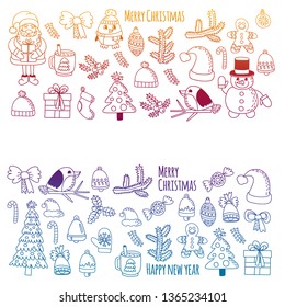 Christmas element in doodle kids drawing style. Vector pattern.
