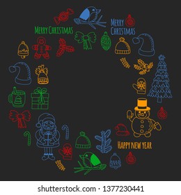 Christmas element in doodle kids drawing style. Vector pattern.