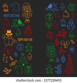 Christmas element in doodle kids drawing style. Vector pattern.