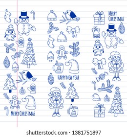 Christmas element in doodle kids drawing style. Vector pattern.