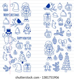 Christmas element in doodle kids drawing style. Vector pattern.