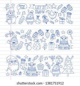 Christmas element in doodle kids drawing style. Vector pattern.