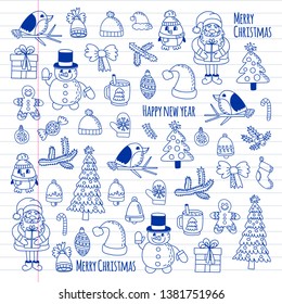 Christmas element in doodle kids drawing style. Vector pattern.