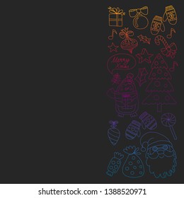Christmas element in doodle kids drawing style. Vector pattern.