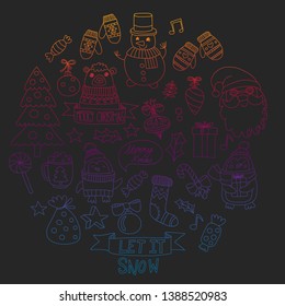 Christmas element in doodle kids drawing style. Vector pattern.