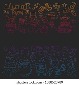 Christmas element in doodle kids drawing style. Vector pattern.