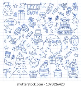 Christmas element in doodle kids drawing style. Vector pattern.