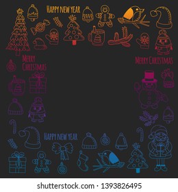 Christmas element in doodle kids drawing style. Vector pattern.