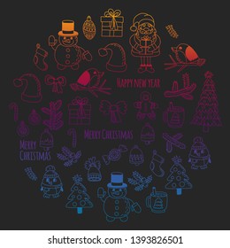 Christmas element in doodle kids drawing style. Vector pattern.