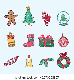 Christmas element doodles. Color vector item. Illustration with decoration. Design for prints and cards.