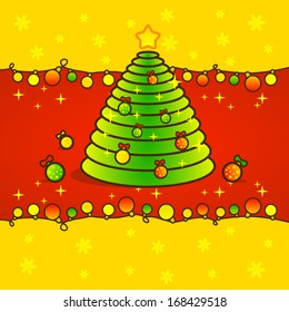 christmas element fir-tree colored garlands Xmas design red yellow background