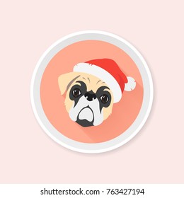 Christmas element in flat style with funny french bulldog in a santas hat.