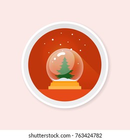 Christmas element in flat style with christmas magic ball, tree and snowfall.