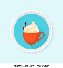 Christmas element in flat style with red coffee cup and cream.