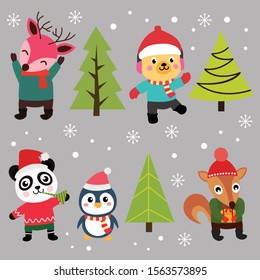 christmas element happy characters set vector illustration