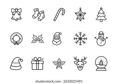 Christmas element icon set LINE ART 