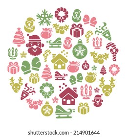 Christmas Element Icons in Circle Shape