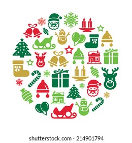 Christmas Element Icons in Circle Shape