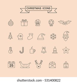 Christmas element icons for designs postcard, invitation, poster and others. Vector illustration