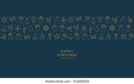 christmas element icons gold blue banner background