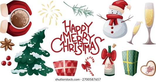 Christmas element large set. Isolated element for design of cards, patterns, banners. Christmas and New Year. Vector illustration.