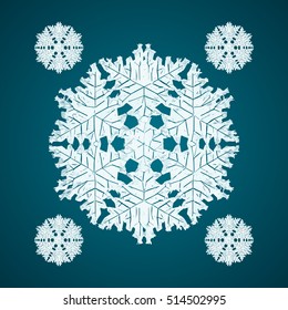 Christmas element: opaque crystal snowflakes on a dark turquoise background.