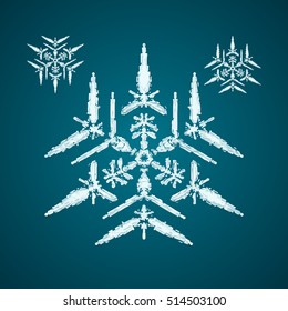 Christmas element: opaque crystal snowflakes on a dark turquoise background.
