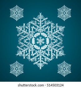 Christmas element: opaque crystal snowflakes on a dark turquoise background.