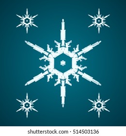 Christmas element: opaque crystal snowflakes on a dark turquoise background.
