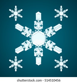 Christmas element: opaque crystal snowflakes on a dark turquoise background.