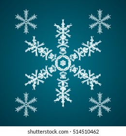 Christmas element: opaque crystal snowflakes on a dark turquoise background.