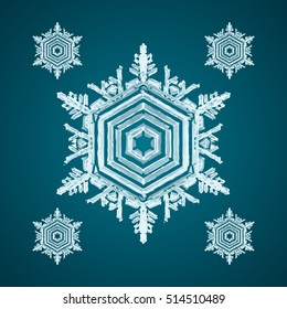 Christmas element: opaque crystal snowflakes on a dark turquoise background.