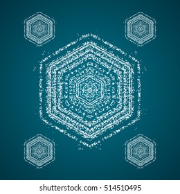 Christmas element: opaque crystal snowflakes on a dark turquoise background.