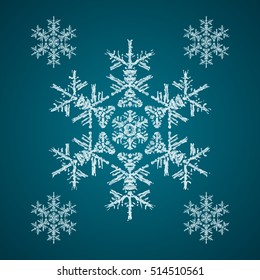 Christmas element: opaque crystal snowflakes on a dark turquoise background.