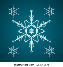 Christmas element: opaque crystal snowflakes on a dark turquoise background.